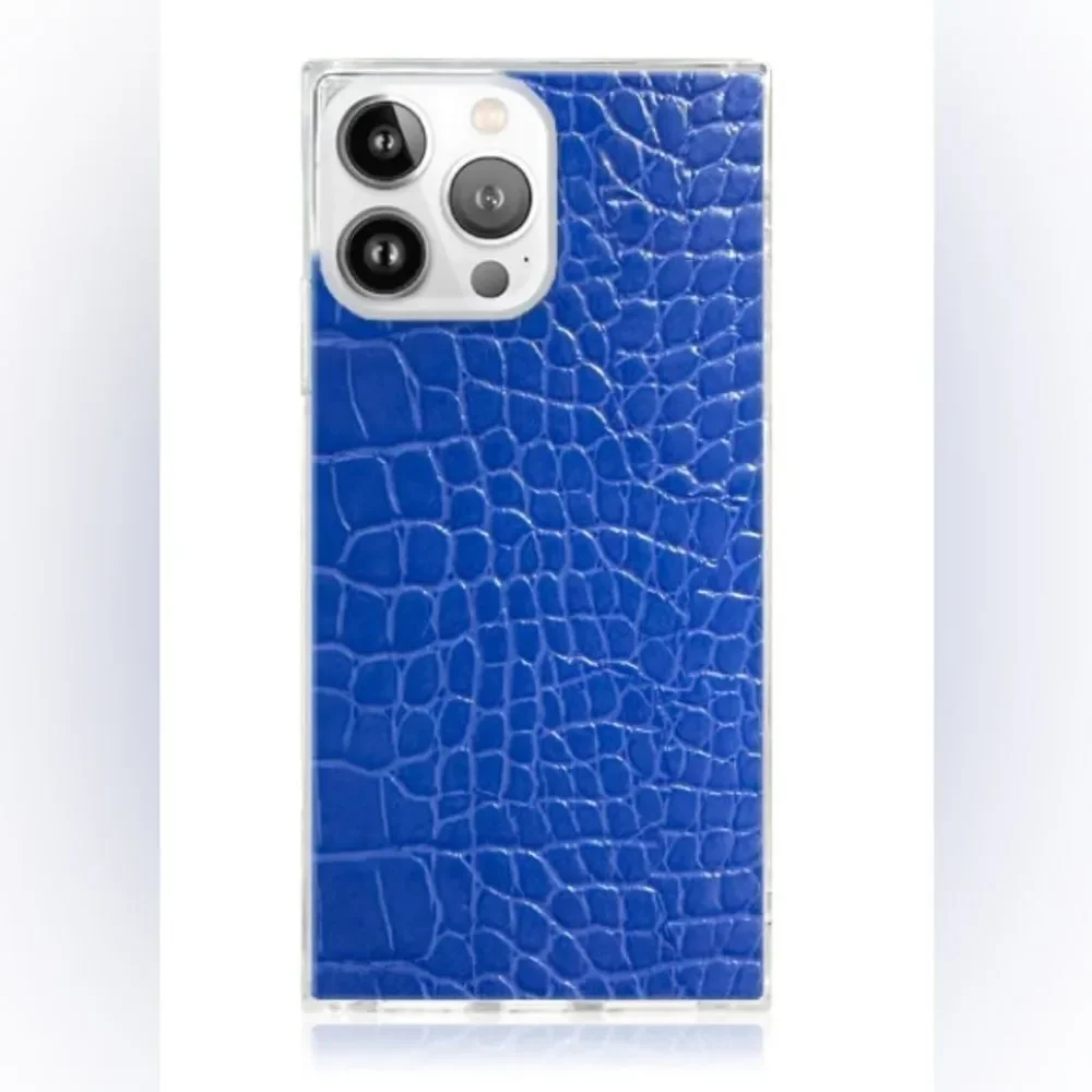 Flaunt Square Blue Crocodile Faux Leather iPhone Case, iPhone 14 Pro